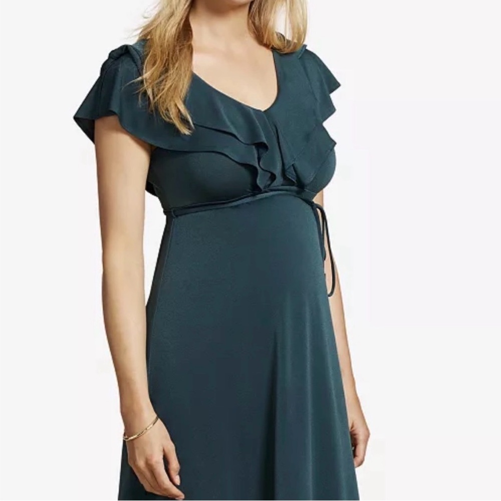 Jessica Simpson Teal Ruffle-Front Midi Dress